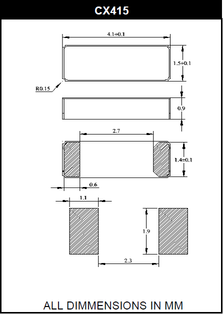CX415晶振,4.1*1.5mm尺寸32.768K表晶,时钟应用无源贴片晶振
