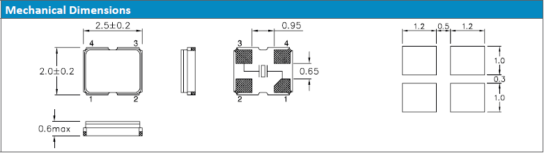 QTC25晶振,移动网络通信晶振,2520贴片型石英晶体