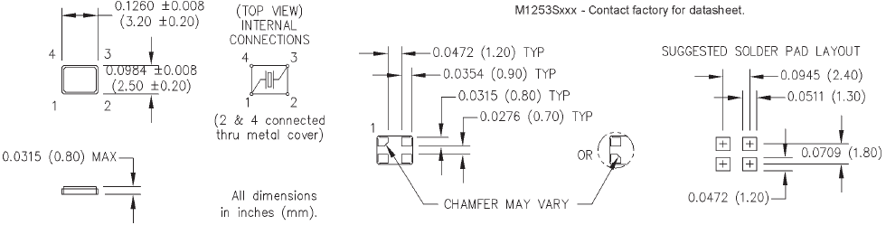 M1253晶振,3.2*2.5mm无源贴片晶振,金属表面石英晶体