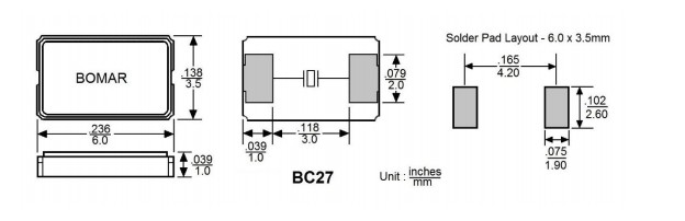 Bomar无源晶振,BC27EFD120-12.000000,测试设备6G晶振
