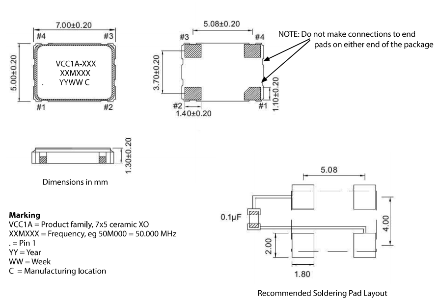 VCC1A-C3V-65M2500000,7050mm,65.250MHz,Microchip晶体振荡器